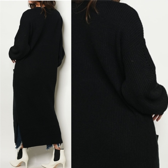 LONG LINE BLACK KNIT CARDIGAN - Picture 3 of 4